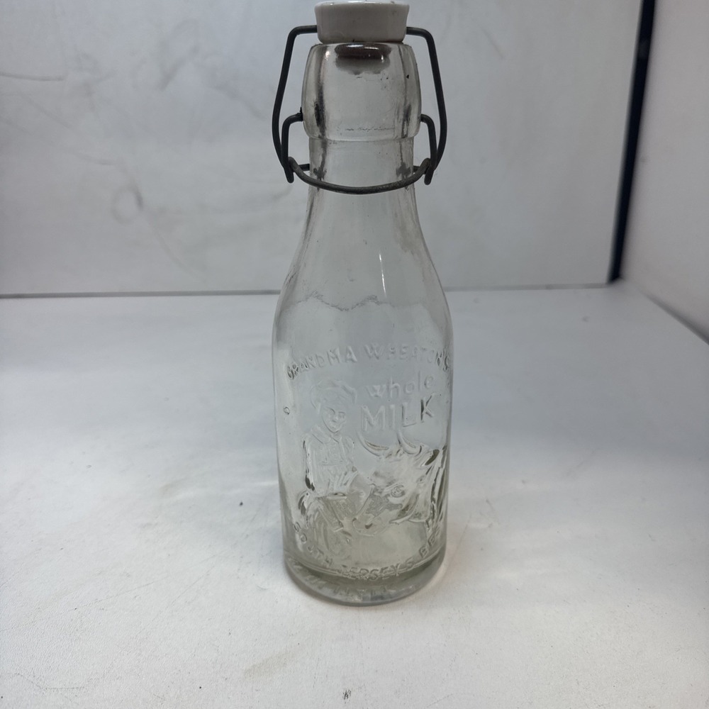Vintage Grandma Wheaton's Milk Clear Glass Bottle Made in Italy HTF Bottle 9"‎